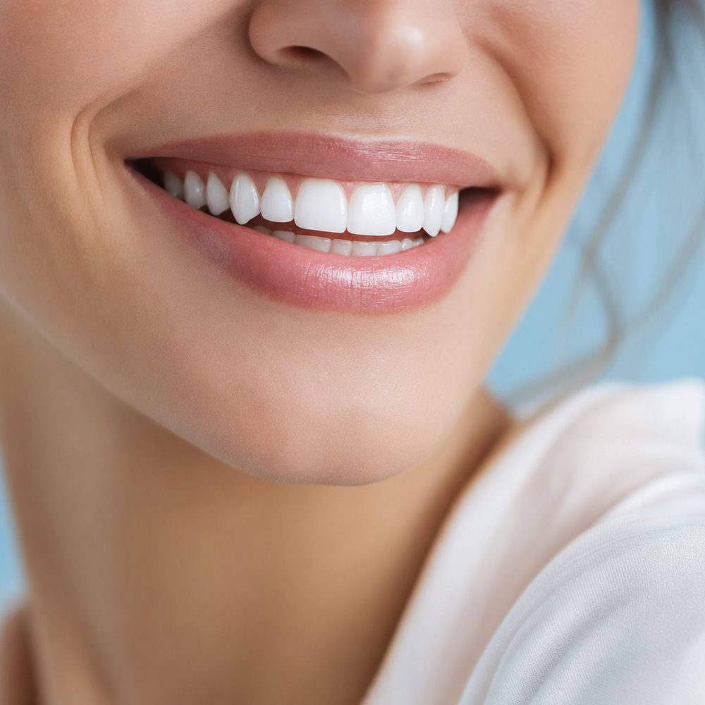 Sonrisa antes del blanqueamiento, con tono más apagado